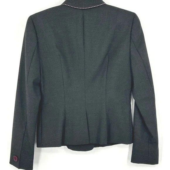 Bebe Womens Blazer 6 Charcoal Grey Pink Contrast Stitch Y2K Officecore Chic - Picture 9 of 9